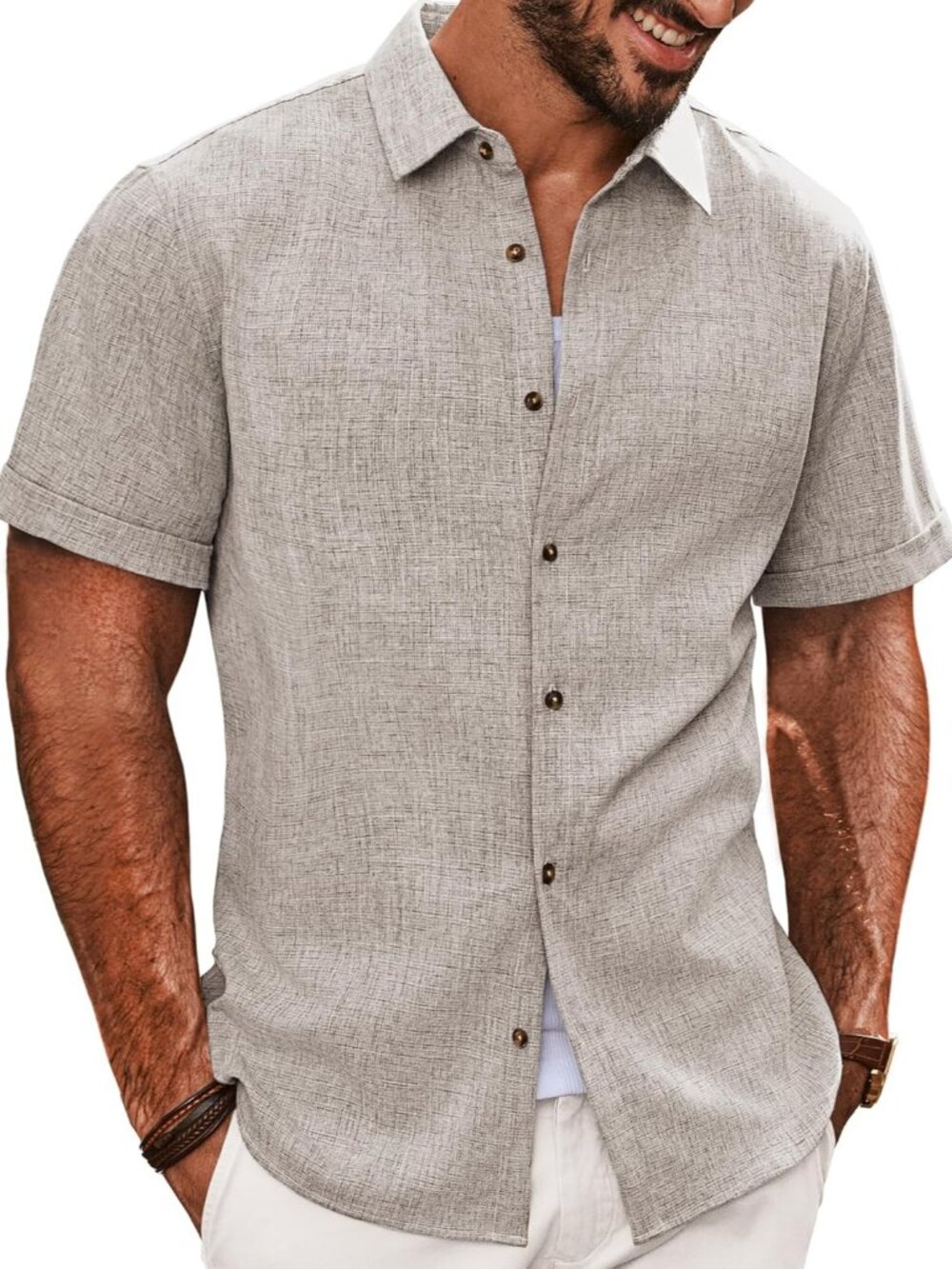 Men's Khaki Casual Shirts Short Sleeve Button Down Lightweight Summer